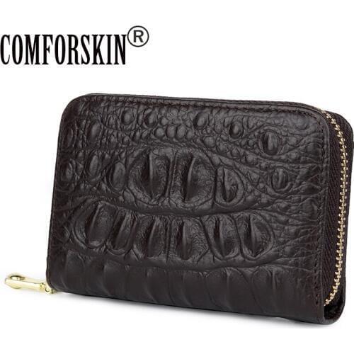 COMFORSKIN Brand Crocodile Pattern Card Holders New Arrivals Genuine Leather Card Wallet High Capacity Men Credit Card Holders