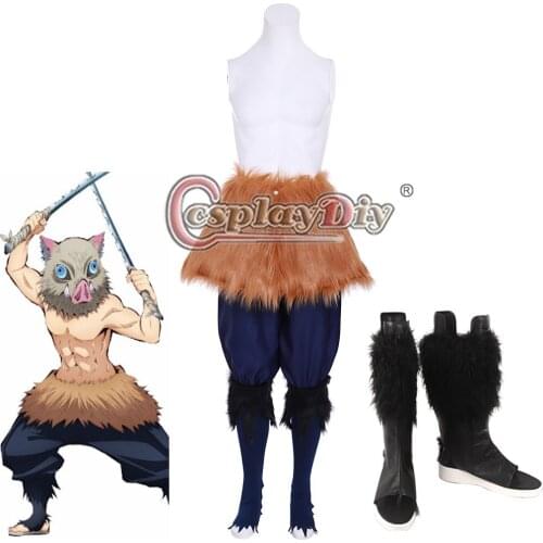 Cosplaydiy Custom Made Demon Slayer: Kimetsu No Yaiba Inosuke Hashibira Costume Suit Adult Kids Fur Skirt Pants Outfit L320