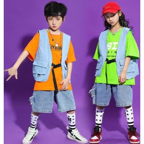 KidsHip Hop Clothing Tshirt Top Streetwear Cargo Short Pants Sleeveless Jacket Vest for Girls Boys Dance Wear Costume Clothes