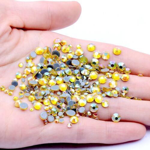 DIY Jewelry Nails Art Supplies Citrine AB Glue Backing Hotfix Crystal Rhinestones Flatback Round Iron On Glass Chatons