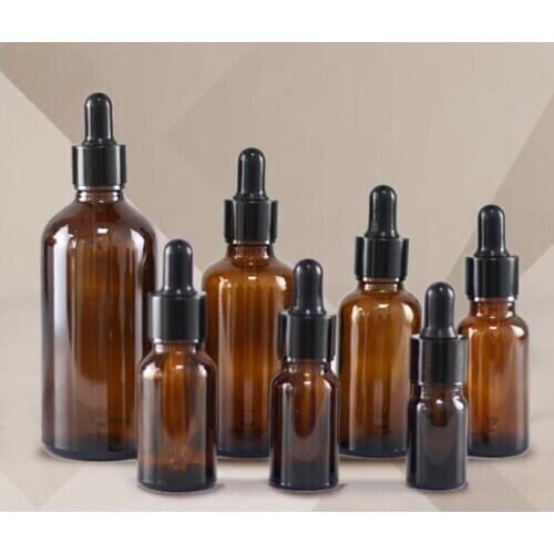 10pcs 5-100ml Amber Glass Dropper Bottle Refillable Tea Tree Oil Essential Aromatherapy Perfume Container Liquid Pipette Bottle