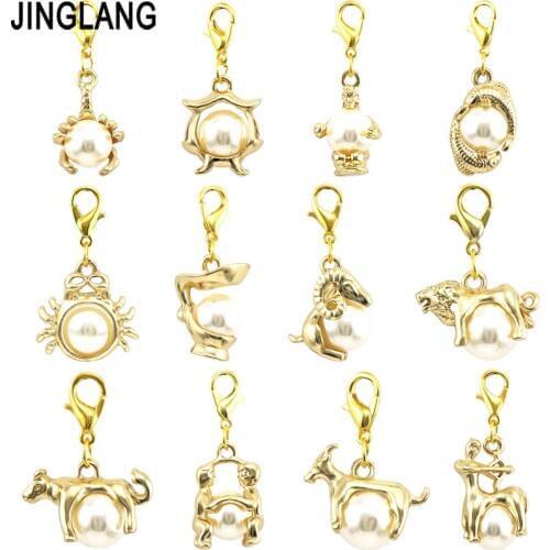JINGLANG Gold Twelve constellations Charms Alloy Initial Pendants Alloy Jewelry Making Accessories 50pcs