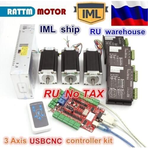 3 Axis USBCNC Controller kit 3x NEMA23 stepper motor 425oz-in 112mm 3A Dual shaft & 2740C stepper Driver & 400W 36V Power supply
