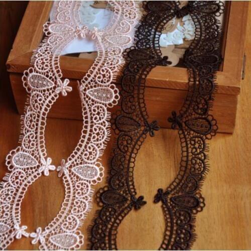 3 Meters Orange Pink Flower Embroidery Venise Water Soluble Lace Trim for Wedding Bridal and Garment Decoration 5cm Width