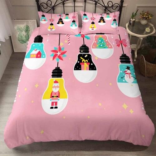KTLRR 3D pink Christmas decorations cartoon duvet cover set(1 quilt cover, 2 pillowcases), 3 pieces of 100% microfiber bedding