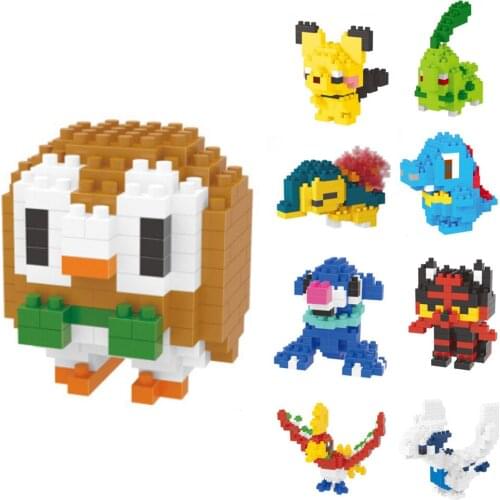 LNO Pokemon Micro Brick Popplio Ho-Oh Litten Chikorita Cyndaquil DIY Mini Building Blocks Figures Toys For Kids