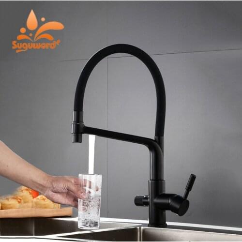 Suguword Matte Black Pure Water Kitchen Faucet Sink Purified Hot and Cold Mixer Tap Deck Mounted Purification Filter Crane