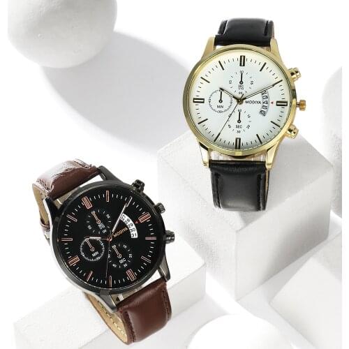 Fashion luxury stainless steel business calendar belt mens watch three-eye six-needle casual all-match mens watch