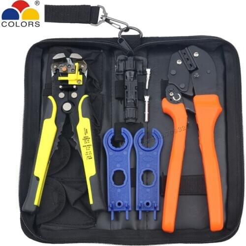 Crimping Pliers 2.5-6mm2 Photovoltaic MC4 Solar Panel Cable Connector Terminals Clamp Tool Wrench Stripper Hand Tools Kit Set
