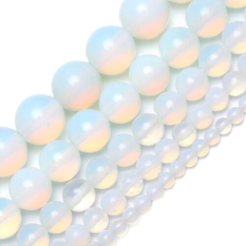 Wholesale Natural Stone Smooth White Opalite Quartz Loose Beads 15" Strand 4 6 8 10 12 Pick Size For Jewelry Making