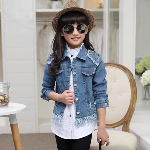 2020 Autumn Rivet Baby Jacket Girl Denim Clothes Tassel Kids Girls Coats Jeans Windbreaker Fashion Teenage Children Outerwear