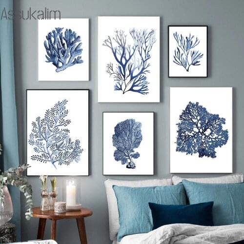 Blue Plant Posters And Prints Watercolor Painting Leaf & Plant Wall Art Canvas Painting Modern Wall Pictures Living Room Decor
