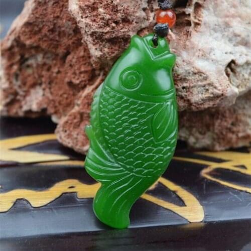 Natural Green Handmade Double-sided Carved Fish Jade Pendant Fashion Boutique Jewelry Men and Women Necklace Gift Accessories
