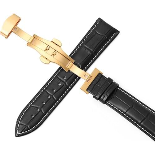 Leather strap double-press automatic butterfly buckle 12-24mm watchbands 20 watch strap 22mm watch band