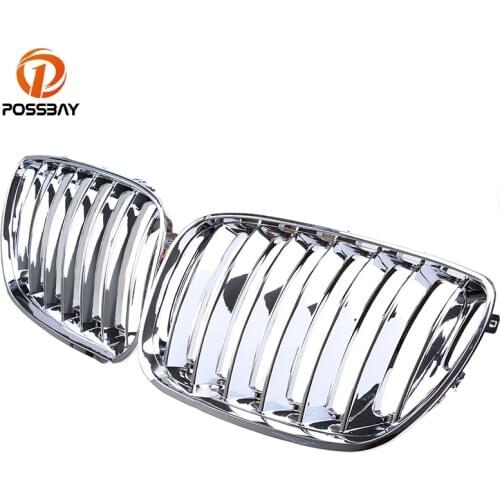 POSSBAY Racing Grilles 1 Pair Front Center Wide Kidney Hood Grilles Chrome Silver Car Decor For BMW X5 E53 2003-2007 Facelift