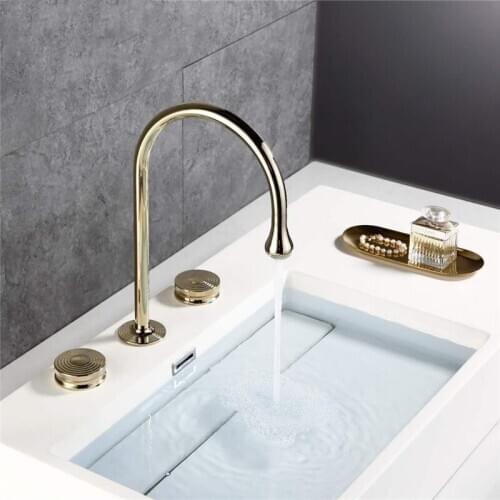 Luxury gold brass bathroom sink faucet two handles three holes basin faucet golden cold hot mixer faucet top quality faucet