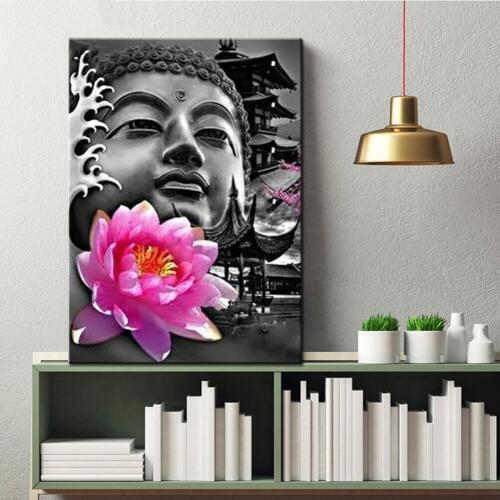 Pink flower Buddha Statue zen icon 5d diy diamond painting Full square drill mosaic diamond Embroidery round China style artN626