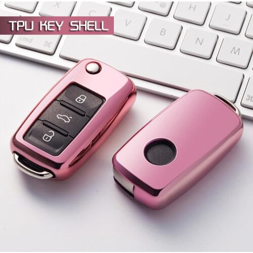 Pink Protective TPU key Case Shell Cover for VW Golf GTi Polo Jetta Passat
