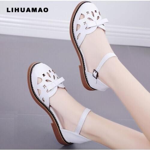 LIHUAMAO summer women square heel sandals casual comfy Med heel Ankle strap vintage fashion elegance gladiator sandals
