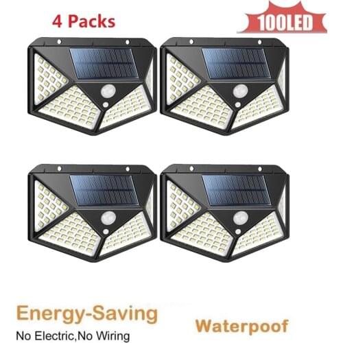 100LED Solar Light Outdoor Solar Lamp PIR Motion Sensor 4 side Night Security street Wall Light Garden Yard Path Waterproof