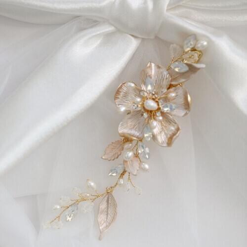 Floralbride Handmade Crystal Rhinestones Freshwater Pearls Flower Bridal Hair Clip Barrettes Wedding Headpieces Women Jewelry