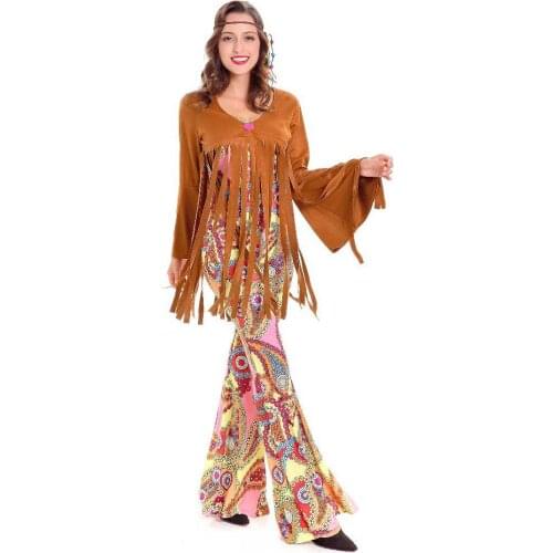 Retro 60s 70S Beach Sand Disco Show Hippie Cosplay Jumpsuit Uniforms Indians Nightclub Bar Singer Halloween Costumes For Women