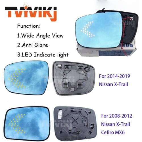 TVYVIKJ Side Rearview Mirror Blue Glass Lens with LED Indicate light For Nissan X-Trail 2008-2019 Cefiro MX6 2008-2012 Wide