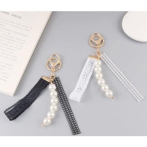 New Korean Lace Imitation Pearl Keychain Fashion Tassel Accessories Pendant Key Ring Women Backpack Key Holder Gift