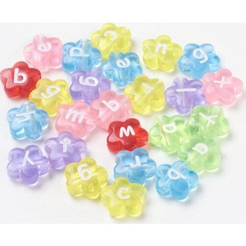 100pcs Mixed Color Imitation Jelly Acrylic Beads 12mm Flower Letters Loose Beads for Diy Bracelet Jewelry Making Accessories