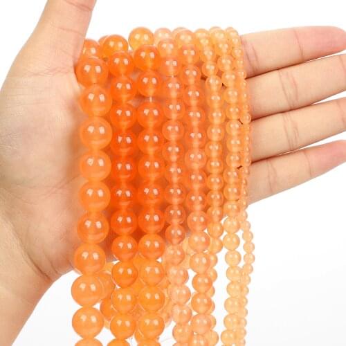 Natural Stone Beads Orange Yellow Chalcedony Charm Round Loose Beads for Jewelry Making Needlework DIY Bracelet Strand 4-12 MM