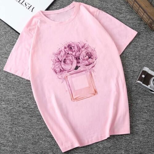 Camisetas Verano Mujer Plus Size Summer Women Vogue Lady Pink Print Perfume Aesthetic Tshirt Harajuku Tee Shirt Femme T-shirt