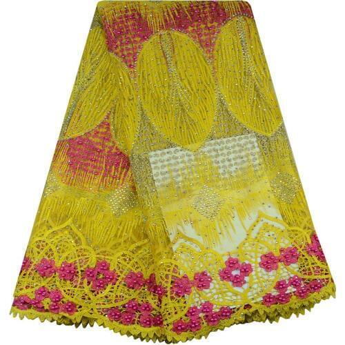 Flower Embroidered Design African French Net Lace Fabric With Stones High Quality Beaded Lace For Nigeria Wedding Dress F493