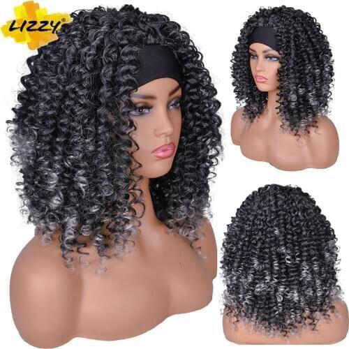 18inch Long Curly Hair Synthetic HeadBand None Lace Wig Cosplay Glueless Drag Queen Black Wigs For Black Women Lizzy Hair