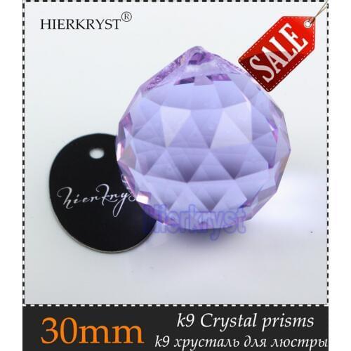 HIERKYST 30mm Purple Crystal Balls Suncatcher Prisms Pendants for Chandeliers Parts Lamp Rainbow Hanging Drops 10 pcs #2003-3C
