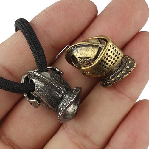 Mask Knight Knife Beads Brass Umbrella Rope Pendant Copper Medieval Knight Paracord Bead