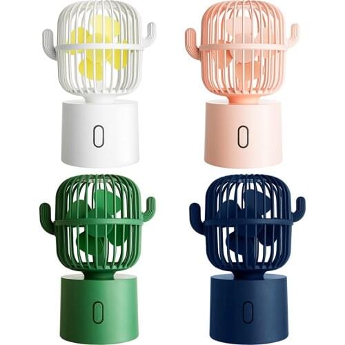 Cute Cactus Mini Fan USB Rechargeable Oscillating Fan Portable 3 Gear Cooling Fan Home Desktop Air Cooler for Car Traveling