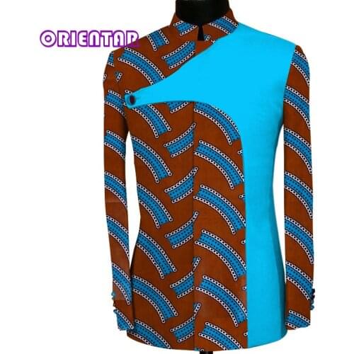 African Print Jacket Coat Mens African Formal Shirt Business Outwear Party Mens Slim Fit Long Sleeve Tops Clothing WYN560