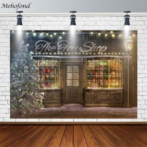 Merry Christmas Backdrop X-MAS Winter Toy Store Tree Showcase Light Gift Photography Background Photostudio Photocall Decor Prop