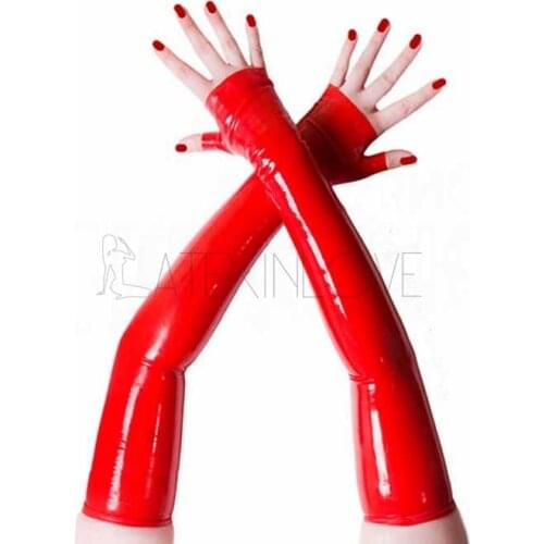 Sexy Womens Red Latex long Gloves Opera Fingerless Fetish Bondage Mittens Rubber Gauntlet Gummi Rubber gloves