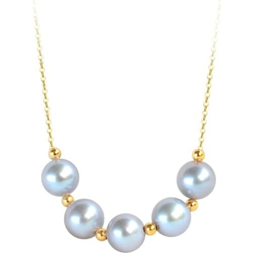 NYMPH Real 18K Gold Fine Jewelry Pendant Necklace Natural AKOYA Seawater Pearl and Golden Ball Pure AU750 Chain for Women D580