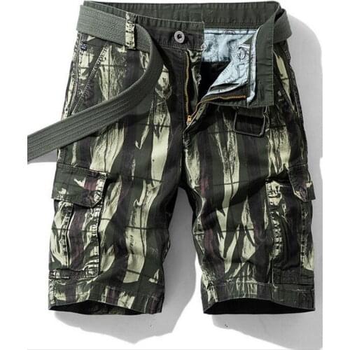 2021 Summer Shorts Graffiti Straight Washing Shorts Military Cargo Shorts Knee Length Camouflage Printed Shorts Without Belt