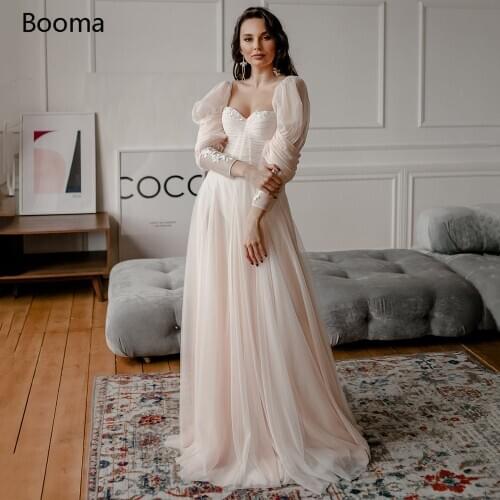 Fairy Beach Wedding Dresses Sweetheart Lantern Sleeves Princess Bridal Gowns Appliques Pleated Tulle A-Line Bride Dresses