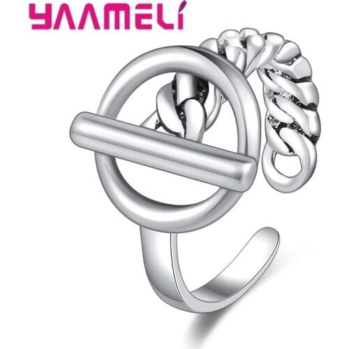 Punk Statement Mens Ring Fine 925 Sterling Silver Novelty Buckle Clasps Design Opening Adjustable Size S925 Jewelry Hot Sale
