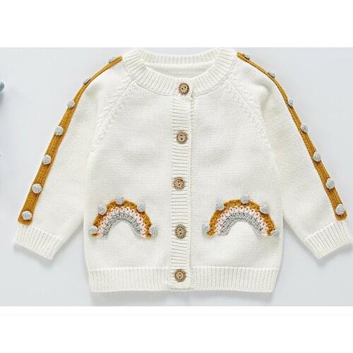 Infant Baby Girl Knitting Cardigan Coat Spring Autumn Toddler Baby Girl Sweater Rainbow Embroidery Kids Cardigan Clothes