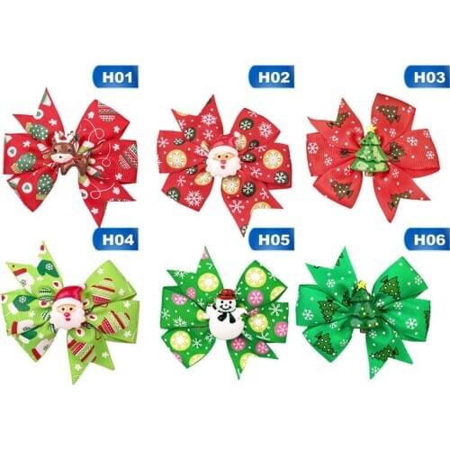 Red and Green Christmas Girls Bow Hairpin Lovely Santa Claus Christmas Tree Deer Decoration Bow Kids Party Hair Accessories
