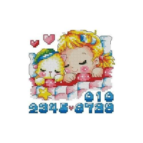 Gold Collection Lovely Counted Cross Stitch Kit Sleeping with Cat Kitten Love Korean Cuties SO