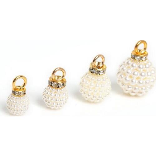 10PCS Waxberry Beads ABS Imitation Pearl Charms Pendants with Rhinestone for Earring Bracelet Choker Necklace Jewelry Making