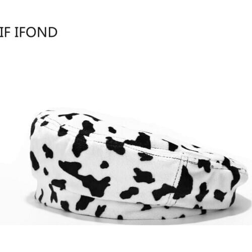 2020 Chic Women Elegant Ladies Beret Hats Warm Cozy Animal Cows Printed Hats Autumn Winter Octagonal Newsboy Cap