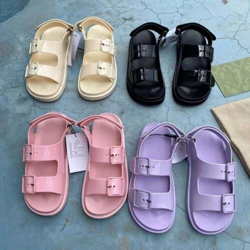 2021 Summer Newest Design Buckle Beach Sandals Women PVC Sandals Luxury Brand Shoes Black Beige Pink Purple sandals women 2021