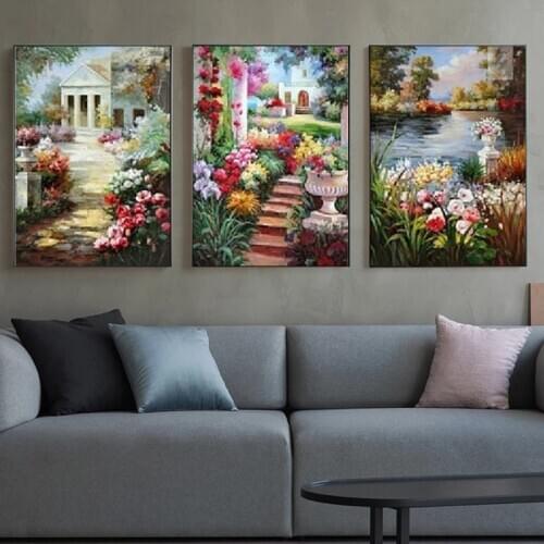 3 pcs Mediterranean 5d Diamond embroidery triptych Garden villa Diy diamond painting full square diamond mosaic decorative N1687